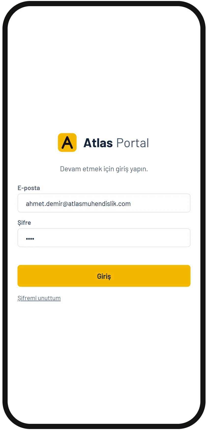Login screen on a phone