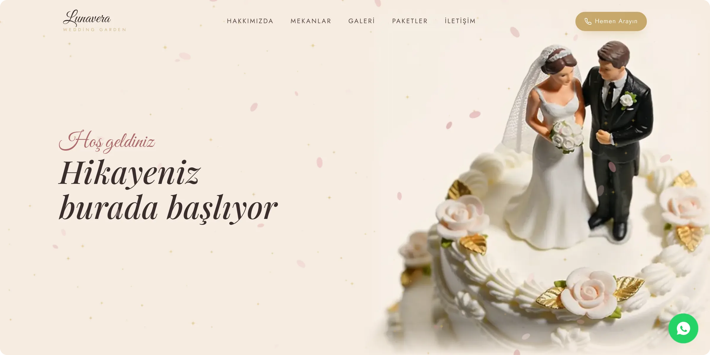 Wedding garden site homepage on desktop