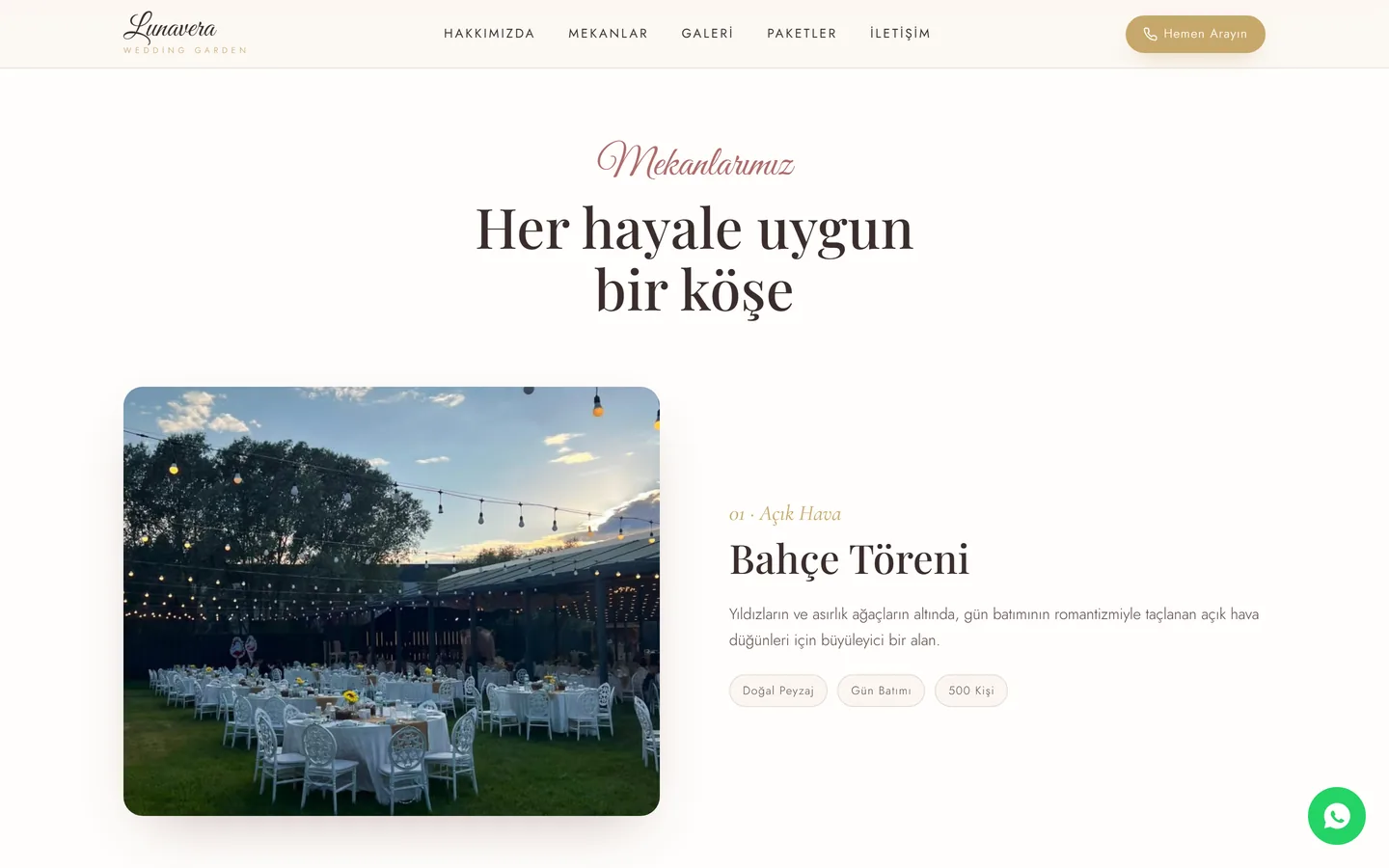 Outdoor ceremony area venue card on desktop