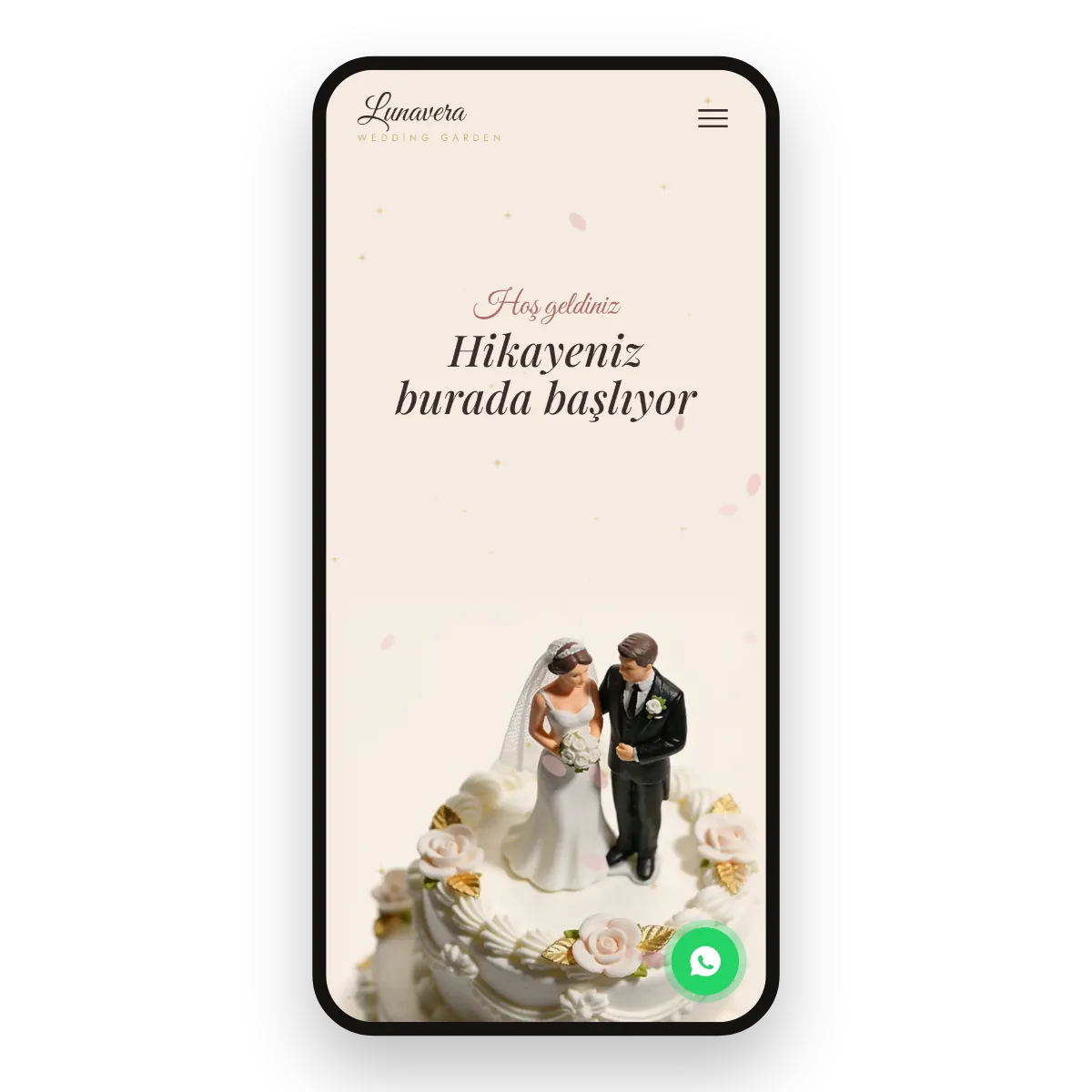 Wedding garden website open on a phone