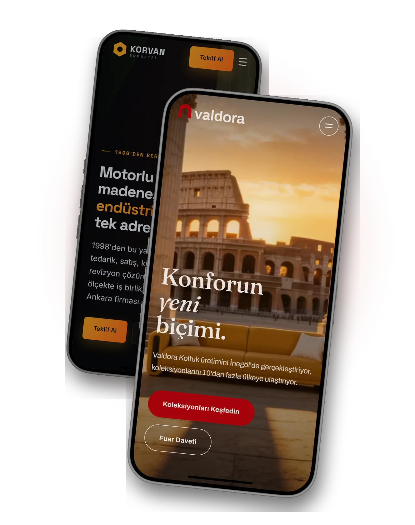 Sample sites built for furniture and industrial companies, on a phone
