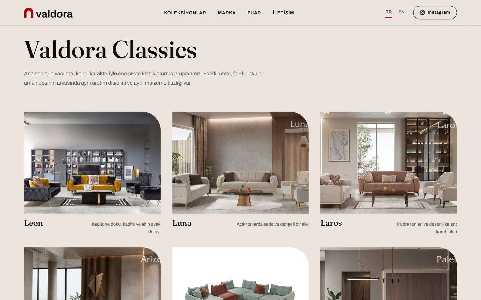 A corporate site page listing product series