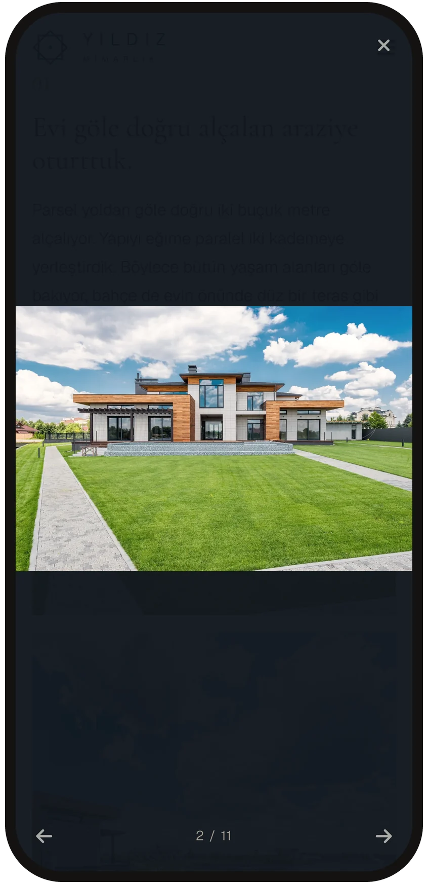 Full-screen photo gallery with previous and next arrows on a phone