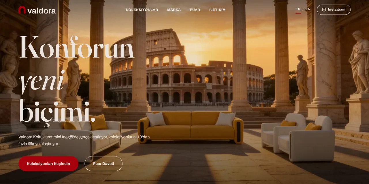 Furniture manufacturer website screen