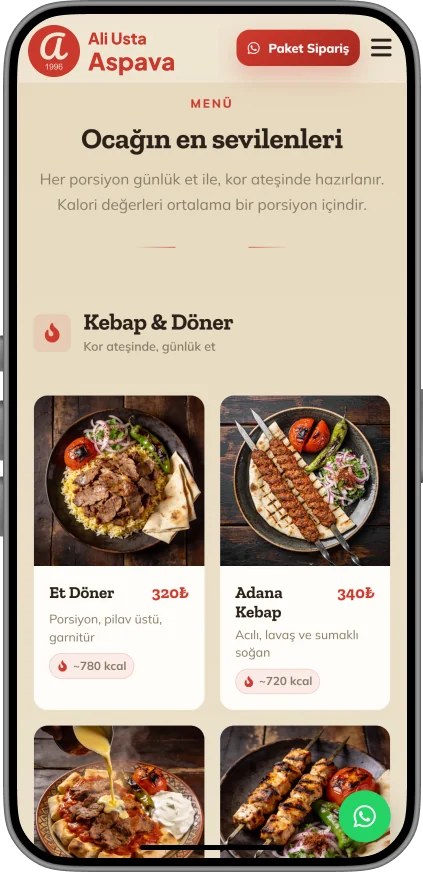 Digital restaurant menu with calorie information