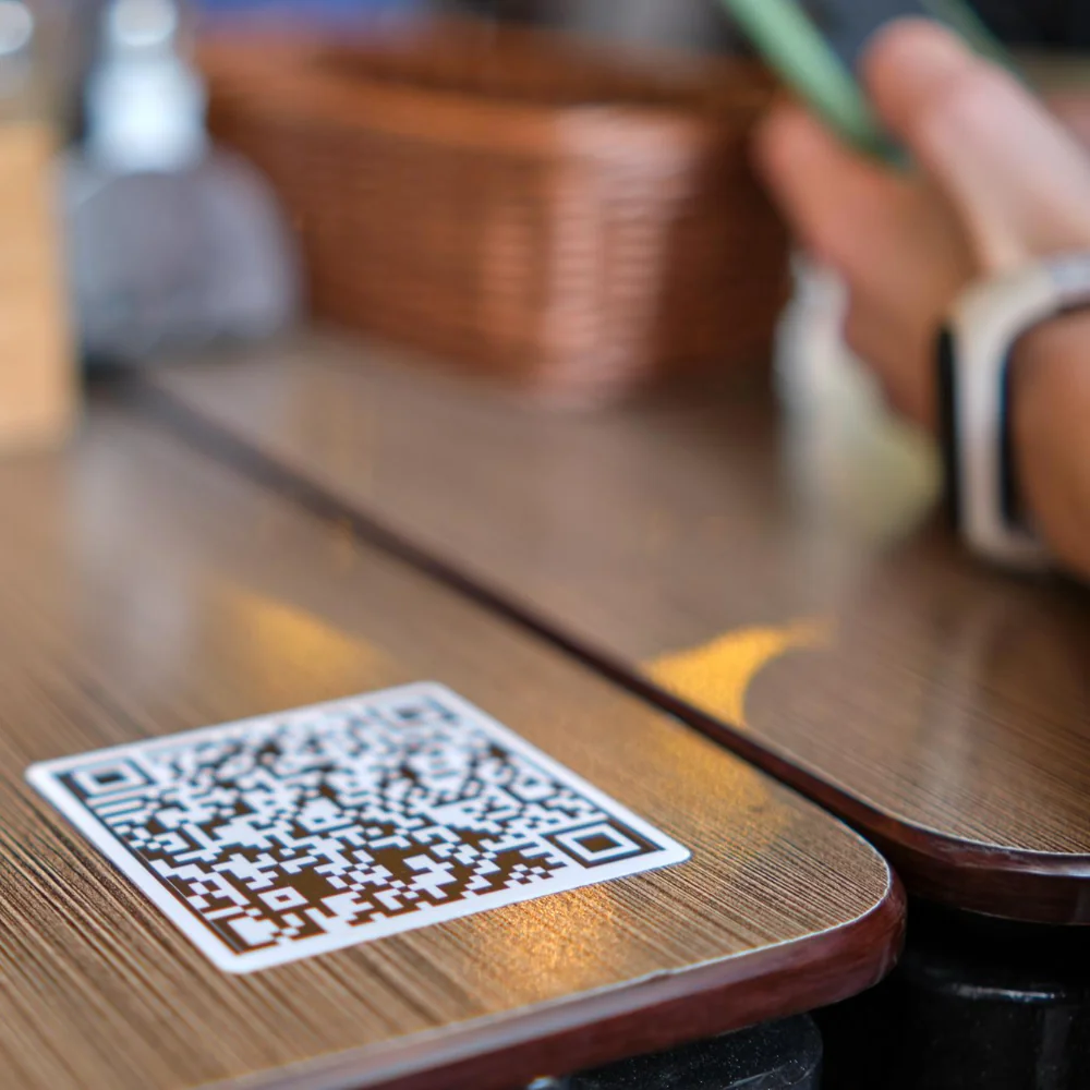 Ordering with a QR code at a restaurant table