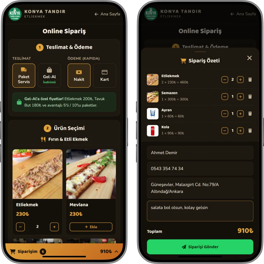 Online delivery and takeaway ordering screen