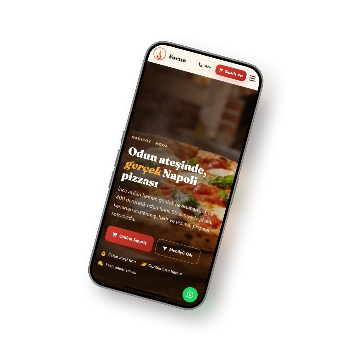 Restaurant website open on a phone