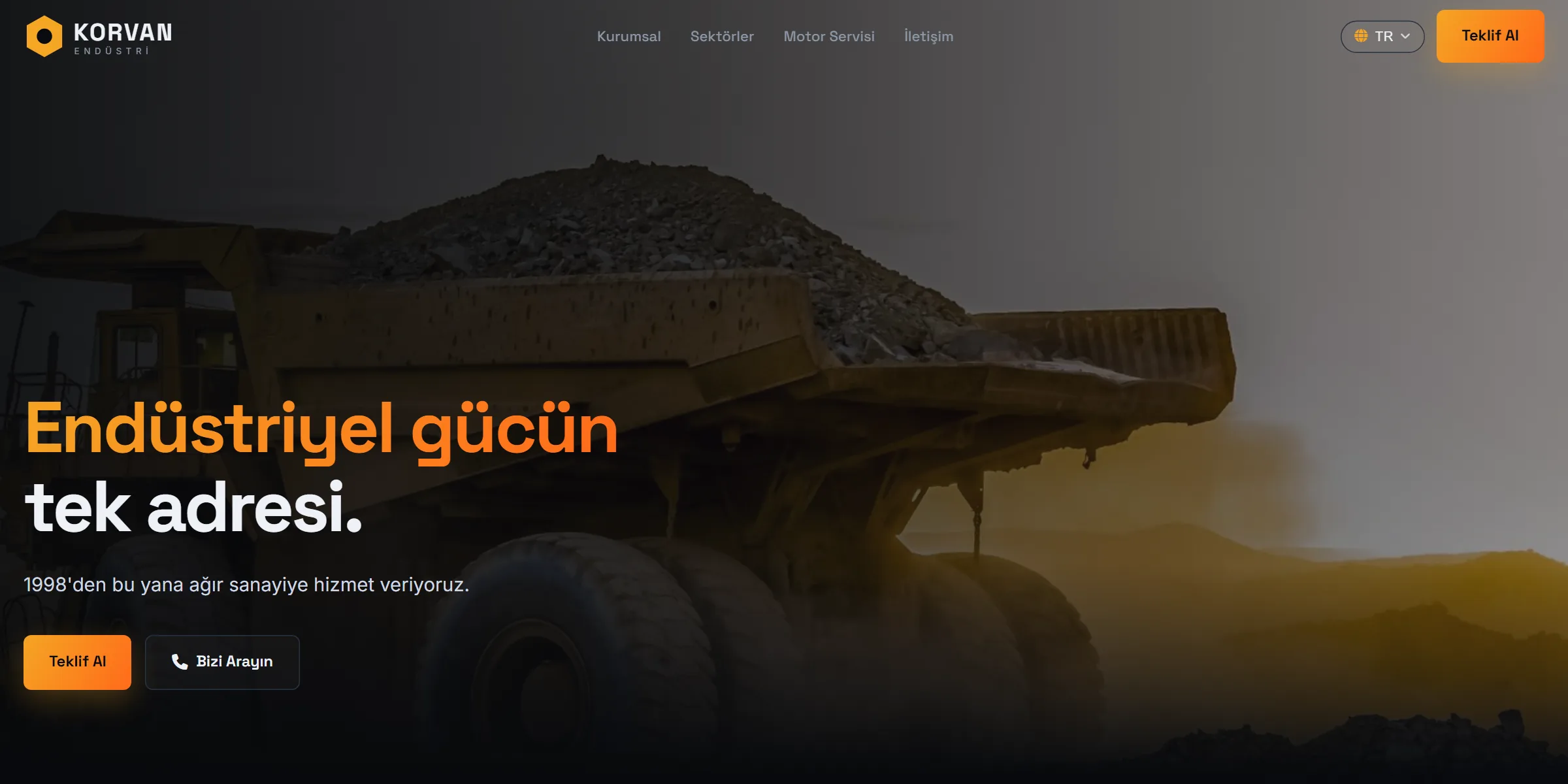 Industrial manufacturer site homepage on desktop