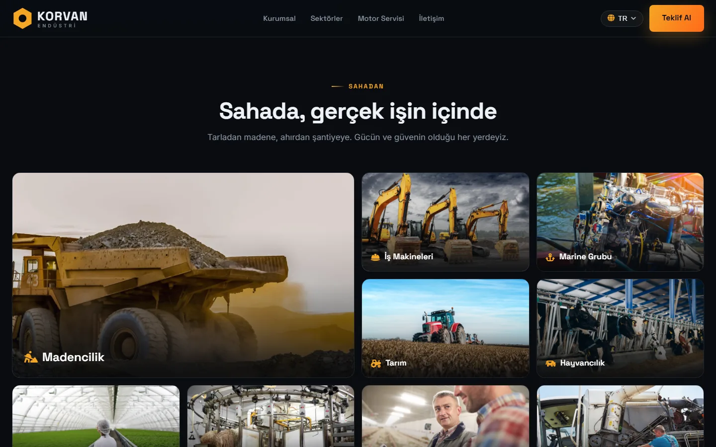 Images from mining, construction, farming and livestock sites on desktop