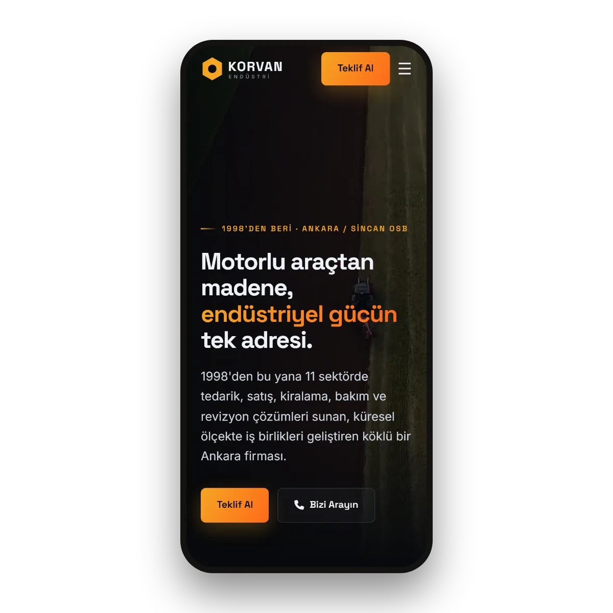 Industrial manufacturer website open on a phone