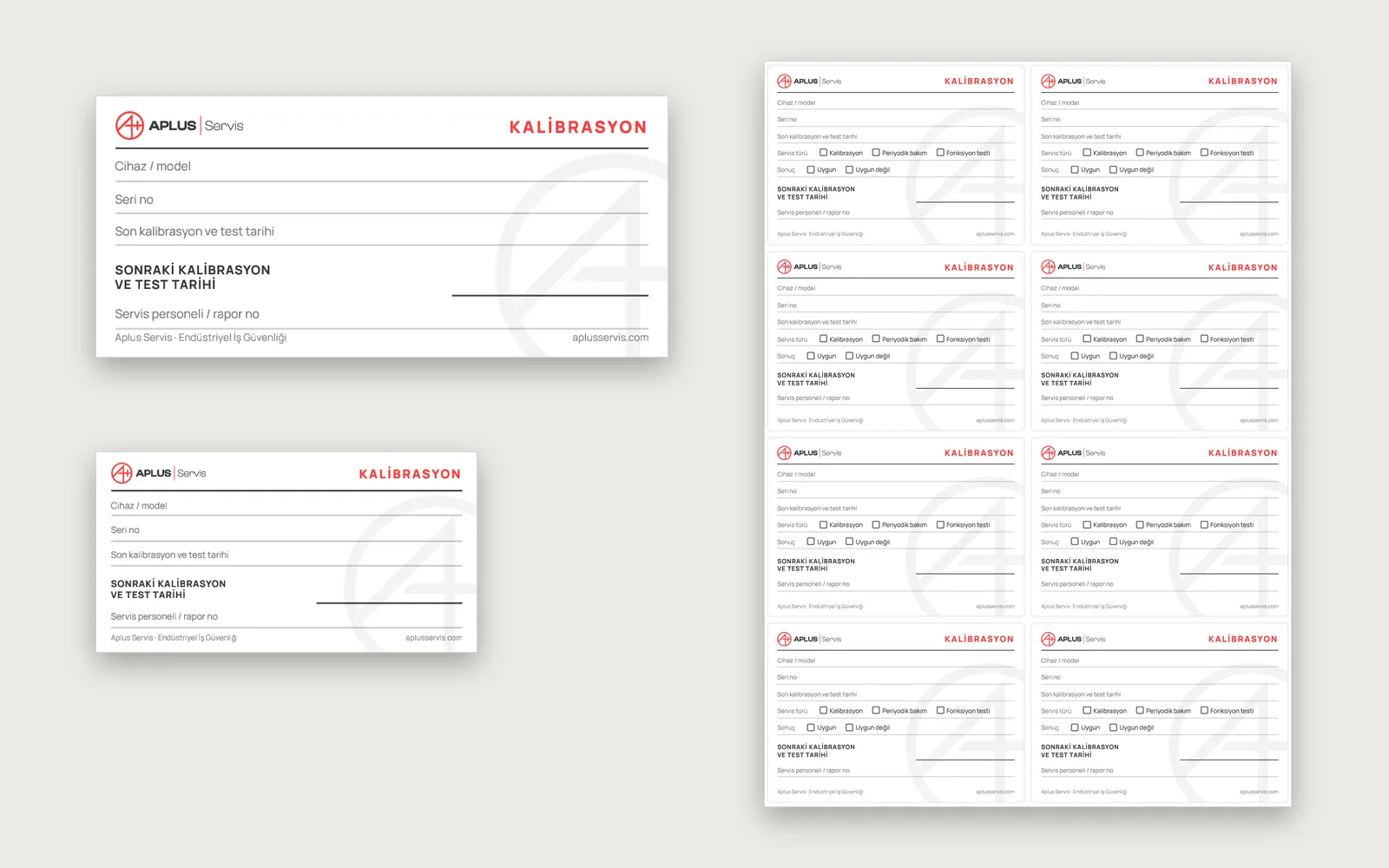 Aplus Servis device labels and A4 label sheet layout