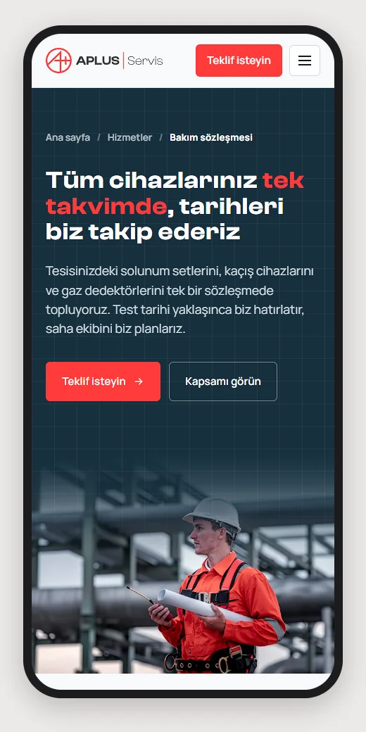 Maintenance contract page on mobile