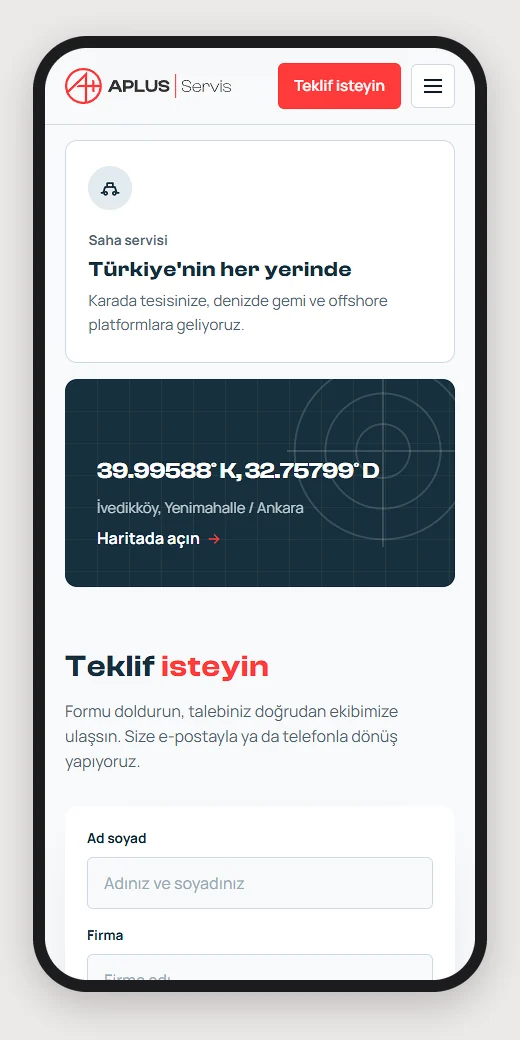 Field service card, location and quote form on mobile