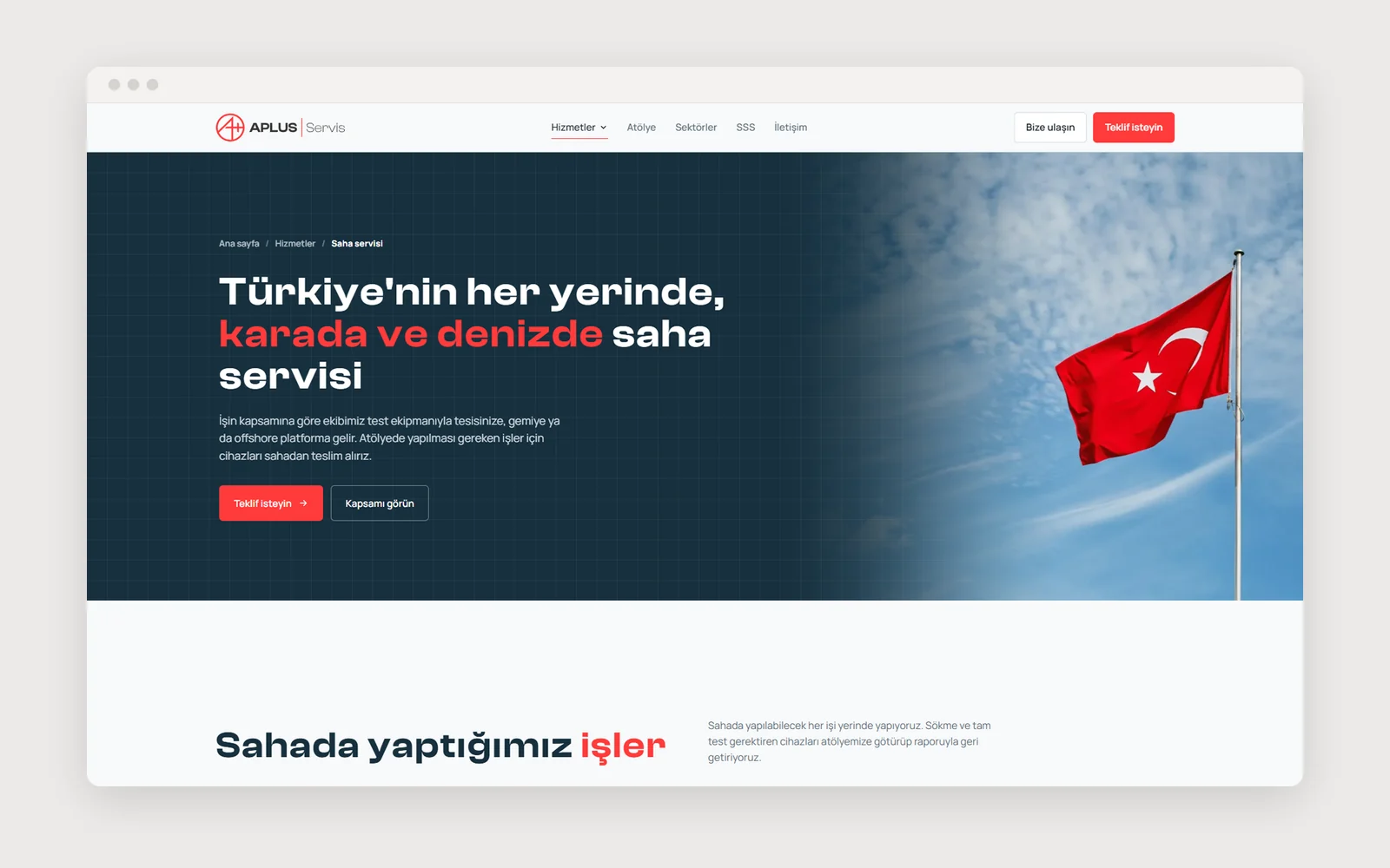 Top of the field service page: Clash Display heading with red accent