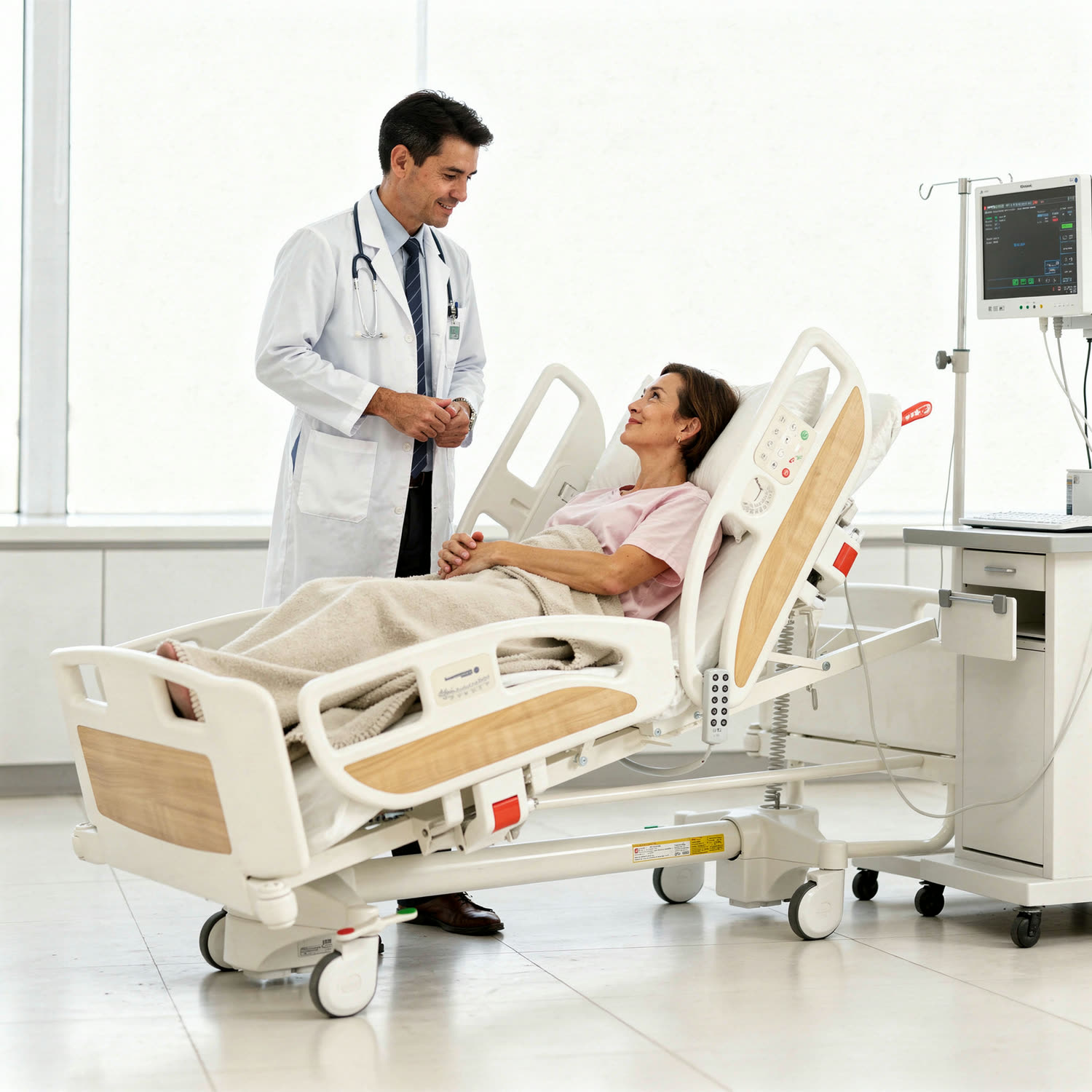Verano Medikal electric hospital bed with doctor and patient